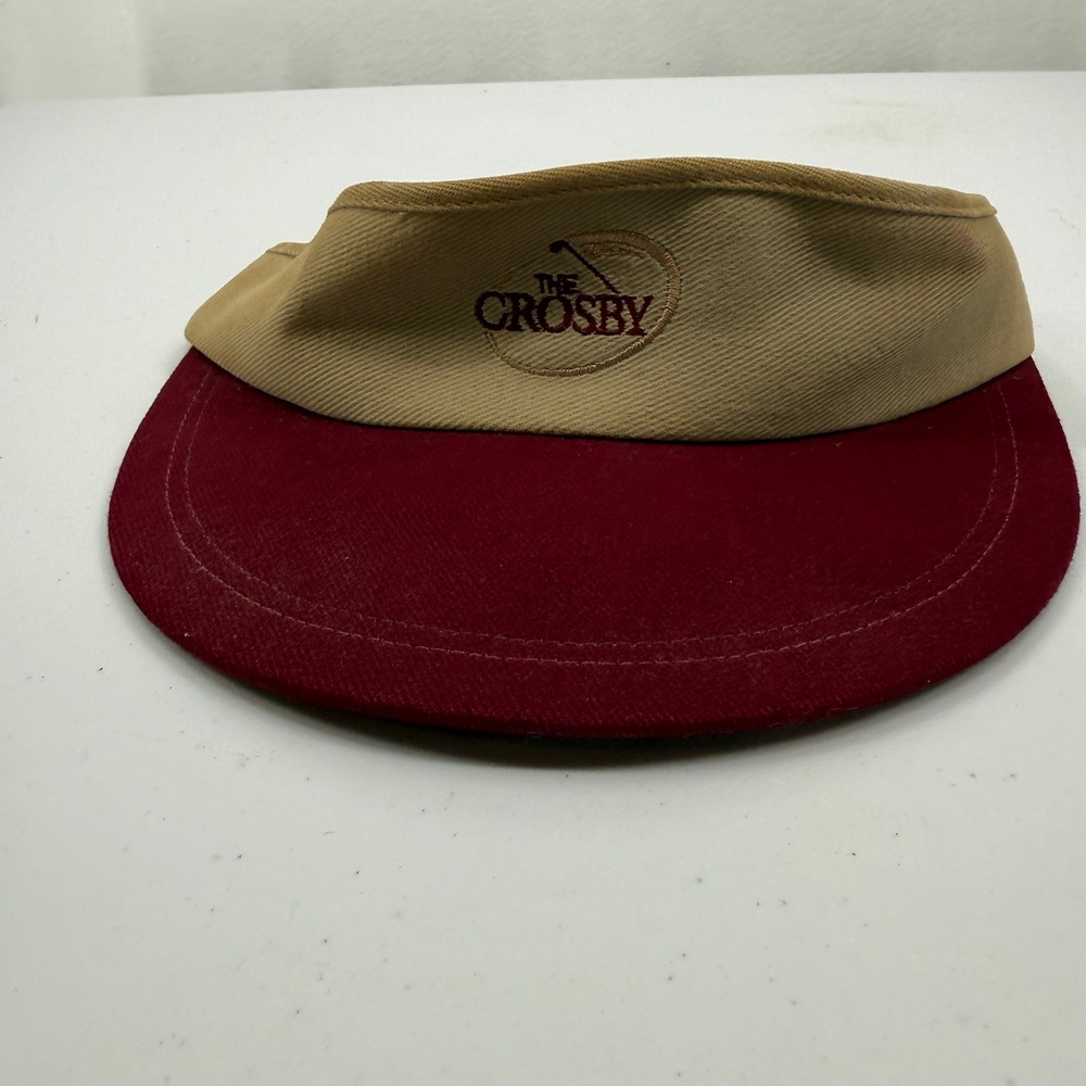 Vintage The Crosby Golf Visor Mens OSFA Tan Red Adjustable Embroidered Twill Hat